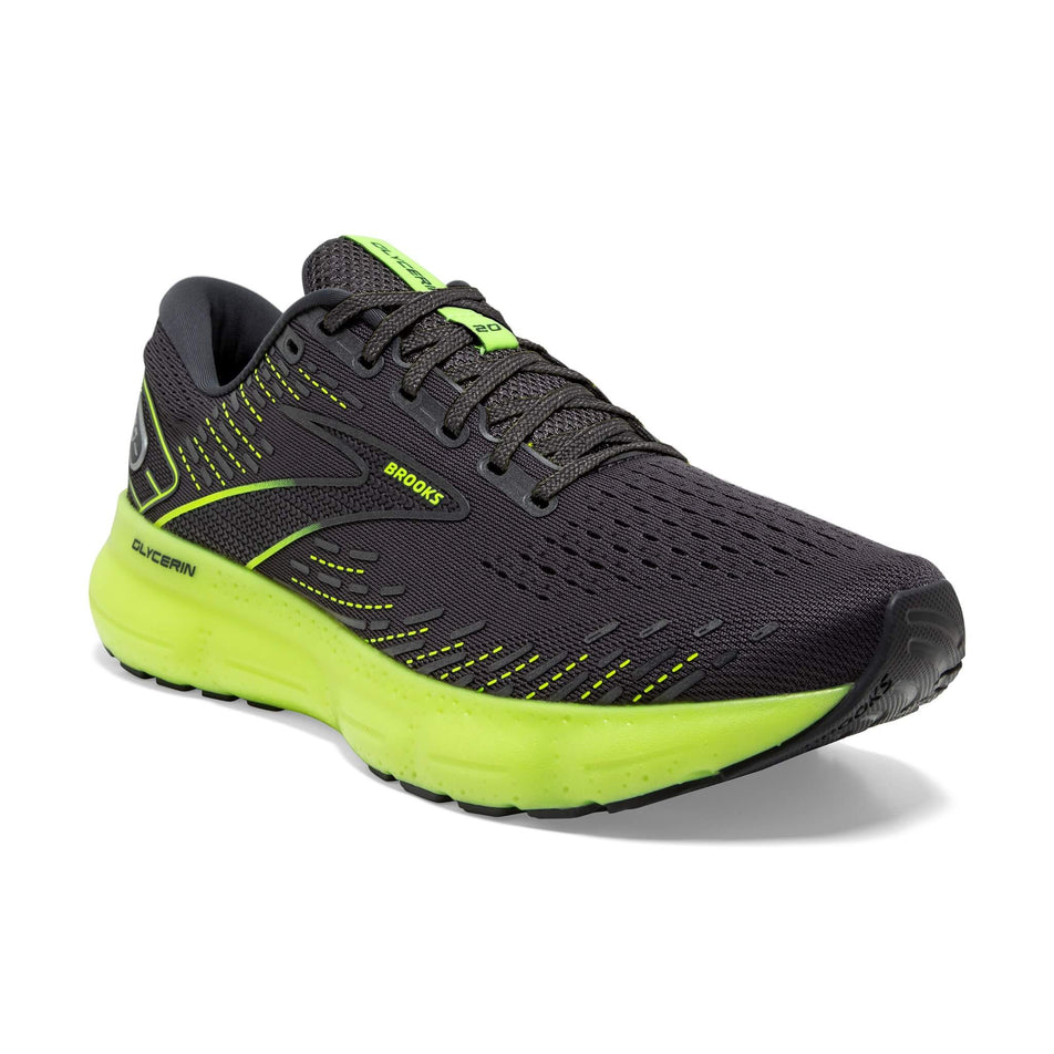 Lateral side of the right shoe from a pair of Brooks Women's Glycerin 20 Running Shoes in the Ebony/Nightlife colourway (8030248206498)