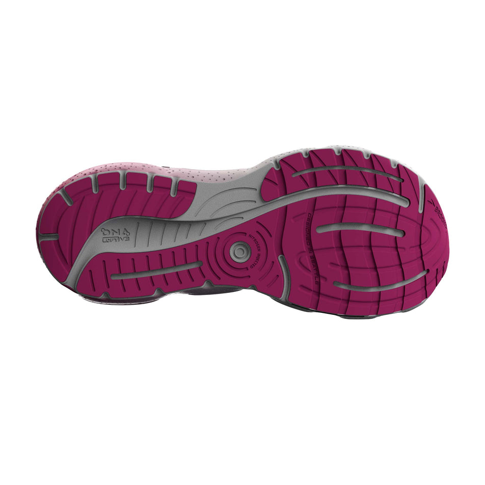 The outsole of the right shoe from a pair of Brooks Women's Glycerin GTS 20 Running Shoes in the Black/Fuchsia/Linen colourway (7904438190242)