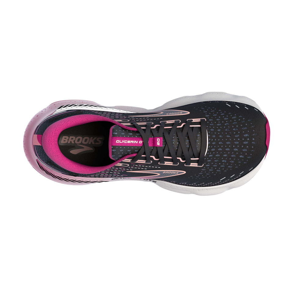The upper of the right shoe from a pair of Brooks Women's Glycerin GTS 20 Running Shoes in the Black/Fuchsia/Linen colourway (7904438190242)