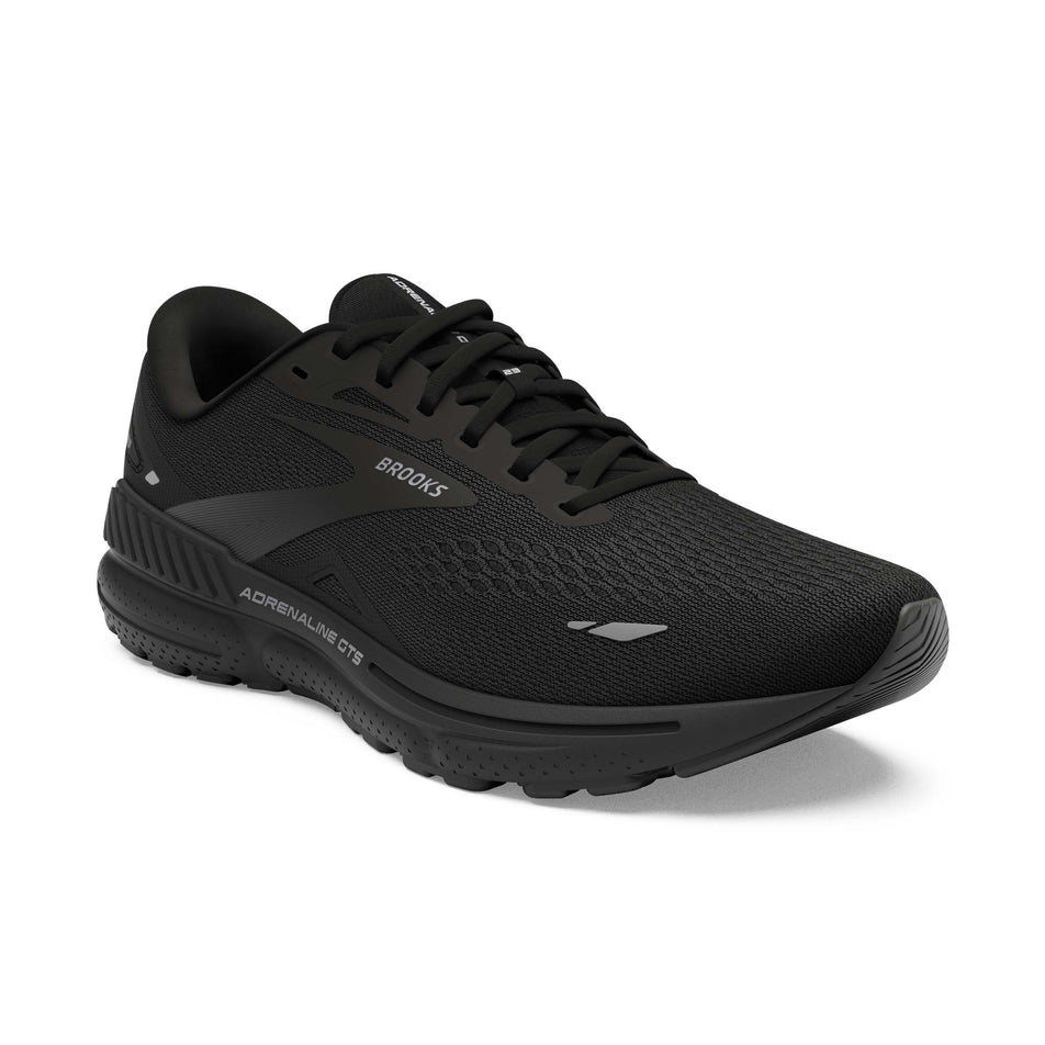 Lateral side of the right shoe from a pair of Brooks Women's Adrenaline GTS 23 Running Shoes in the Black/Black/Ebony colourway  (7904423018658)