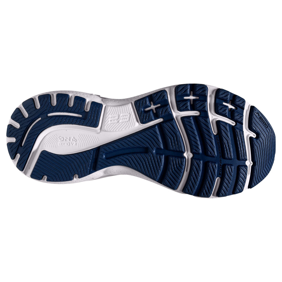 Outsole of the right shoe from a pair of Brooks Women's Adrenaline GTS 23 Running Shoes in the Blue/Raspberry/White colourway (8114241208482)