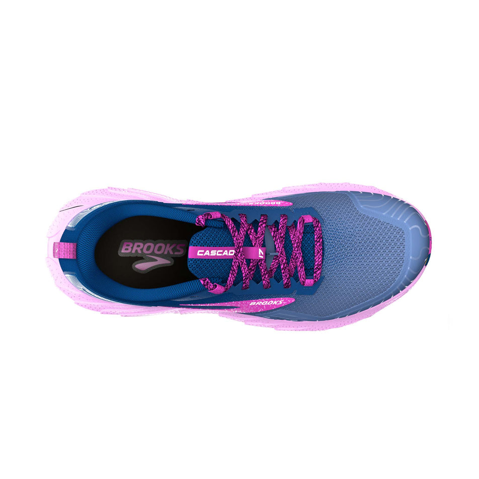 The upper of the right shoe from a pair of Brooks Women's Cascadia 17 Running Shoes in the Navy/Purple/Violet colourway (7904446120098)
