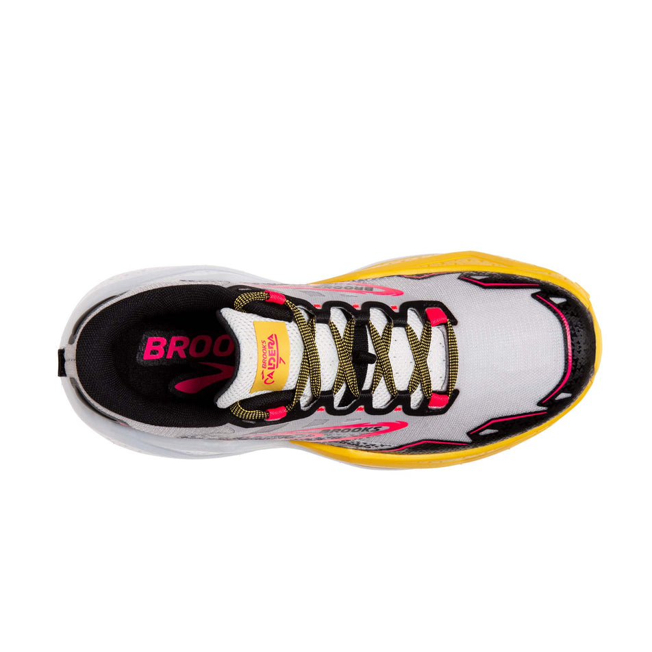 Upper of the right shoe from a pair of Brooks Women's Caldera 7 Running Shoes in the Lunar Rock/Lemon Chrome/Black colourway (8114243829922)