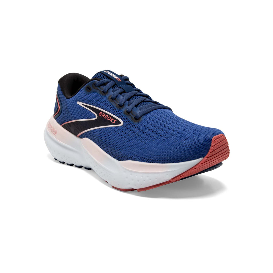 Lateral side of the right shoe from a pair of Brooks Women's Glycerin 21 Running Shoes in the Blue/Icy Pink/Rose colourway (8153515917474)