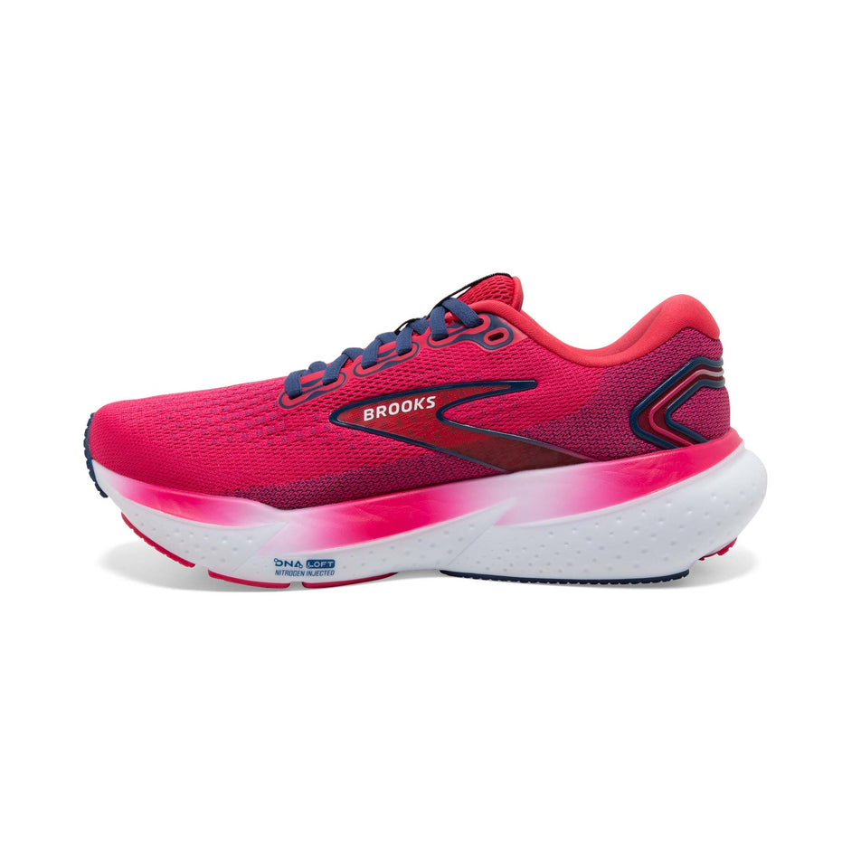 Medial side of the right shoe from a pair of Brooks Women's Glycerin 21 Running Shoes in the Raspberry/Estate Blue colourway (8153517424802)