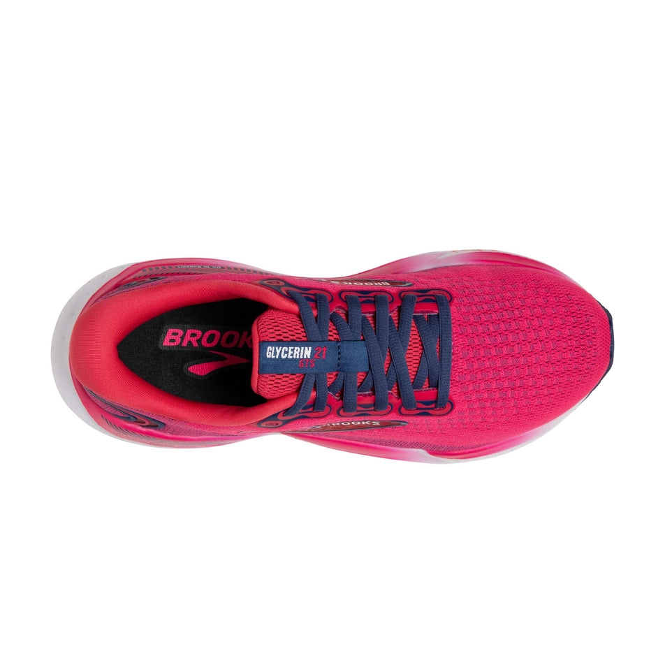 The upper of the right shoe from a pair of Brooks Women's Glycerin GTS 21 Running Shoes in the Raspberry/Estate Blue colourway (8153519358114)