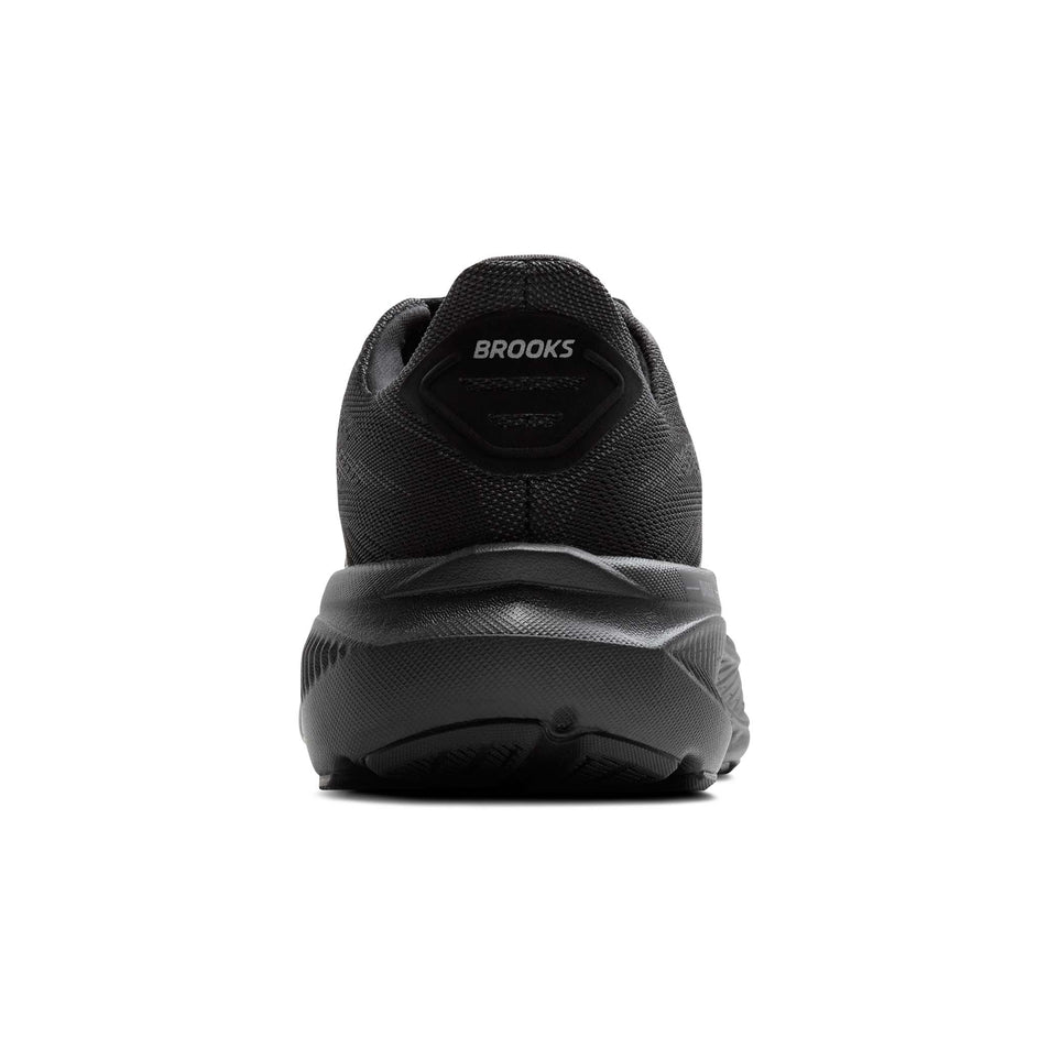 The back of the right shoe from a pair of Brooks Women's Ghost 17 1D Running Shoes in the Black/Black/Ebony colourway.