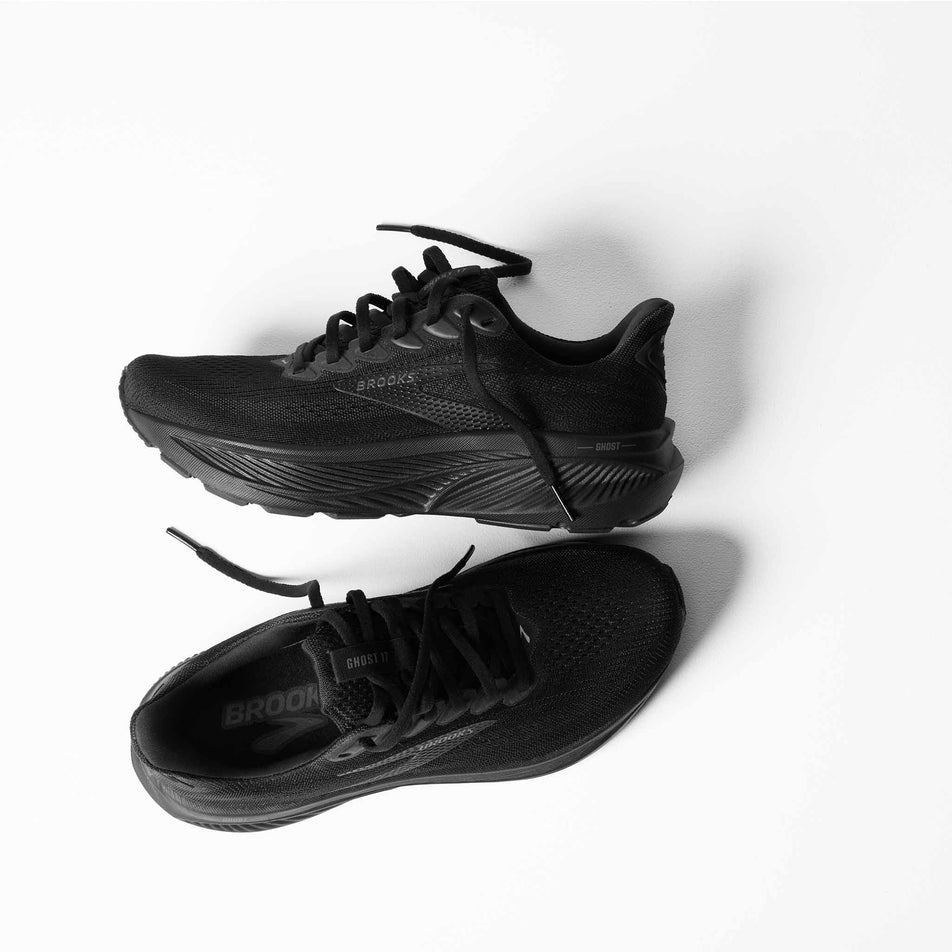 A pair of Brooks Women's Ghost 17 1D Running Shoes in the Black/Black/Ebony colourway.