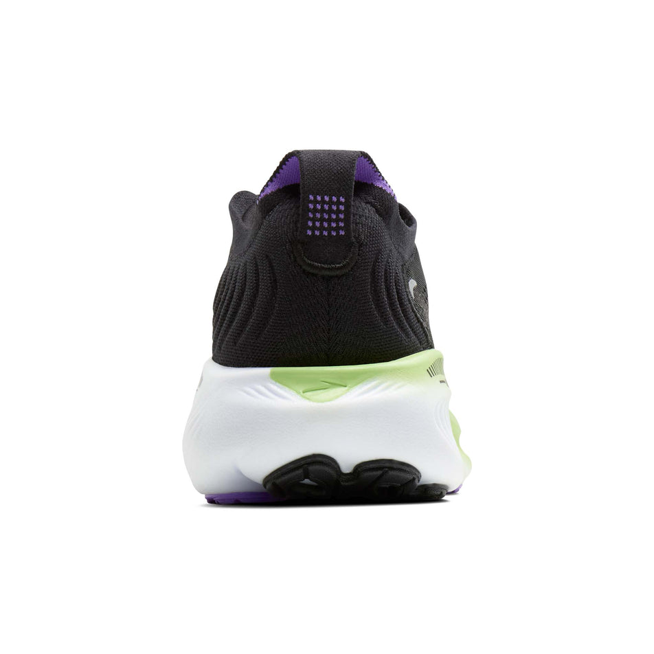 The back of the right shoe from a pair of Brooks Women's Adrenaline GTS 25 Running Shoes in the Black/Black Pearl/Purple colourway.
