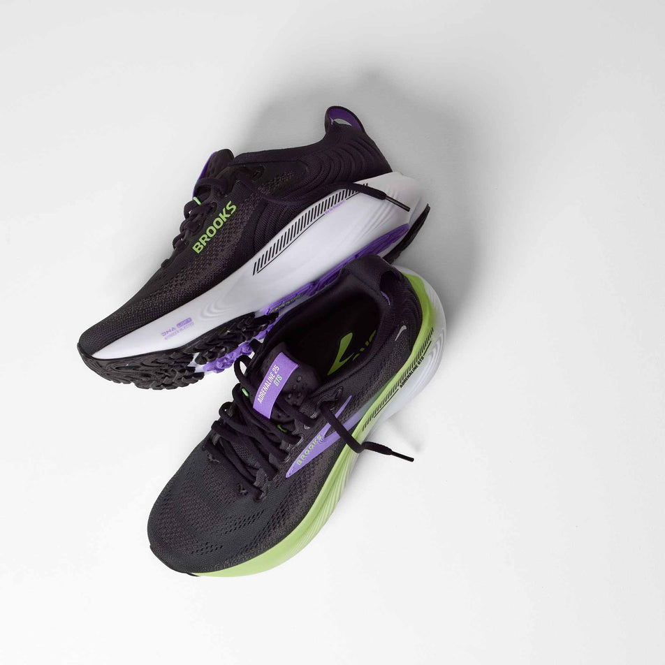 A pair of Brooks Women's Adrenaline GTS 25 Running Shoes in the Black/Black Pearl/Purple colourway.