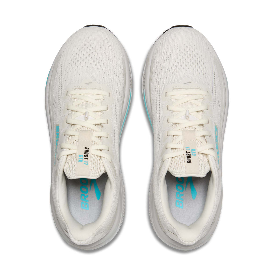 A pair of Brooks Women's Ghost 17 GTX Running Shoes in the Coconut/Oyster/Blue colourway. (8655779528866)