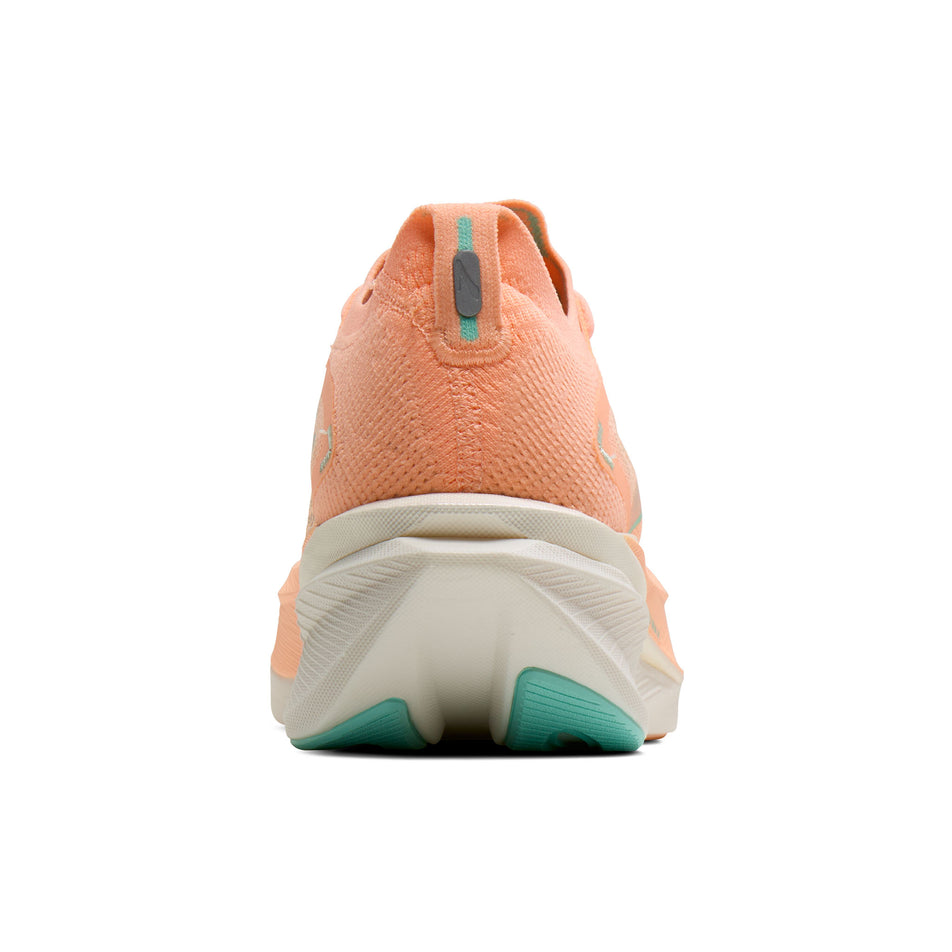 The back of the right shoe from a pair of Brooks Women's Hyperion Max 3 Running Shoes in the Coral/Yucca/Coconut colourway.