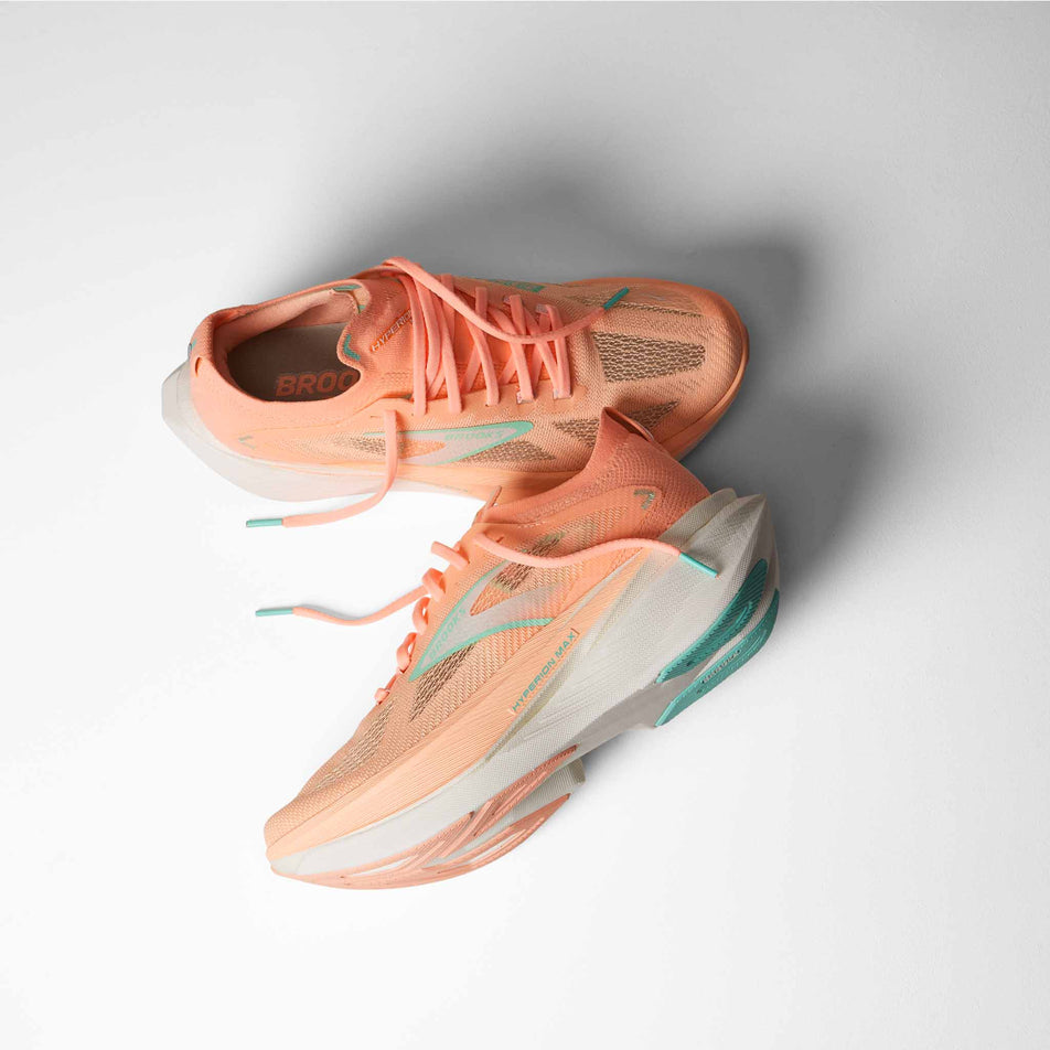 A pair of Brooks Women's Hyperion Max 3 Running Shoes in the Coral/Yucca/Coconut colourway.