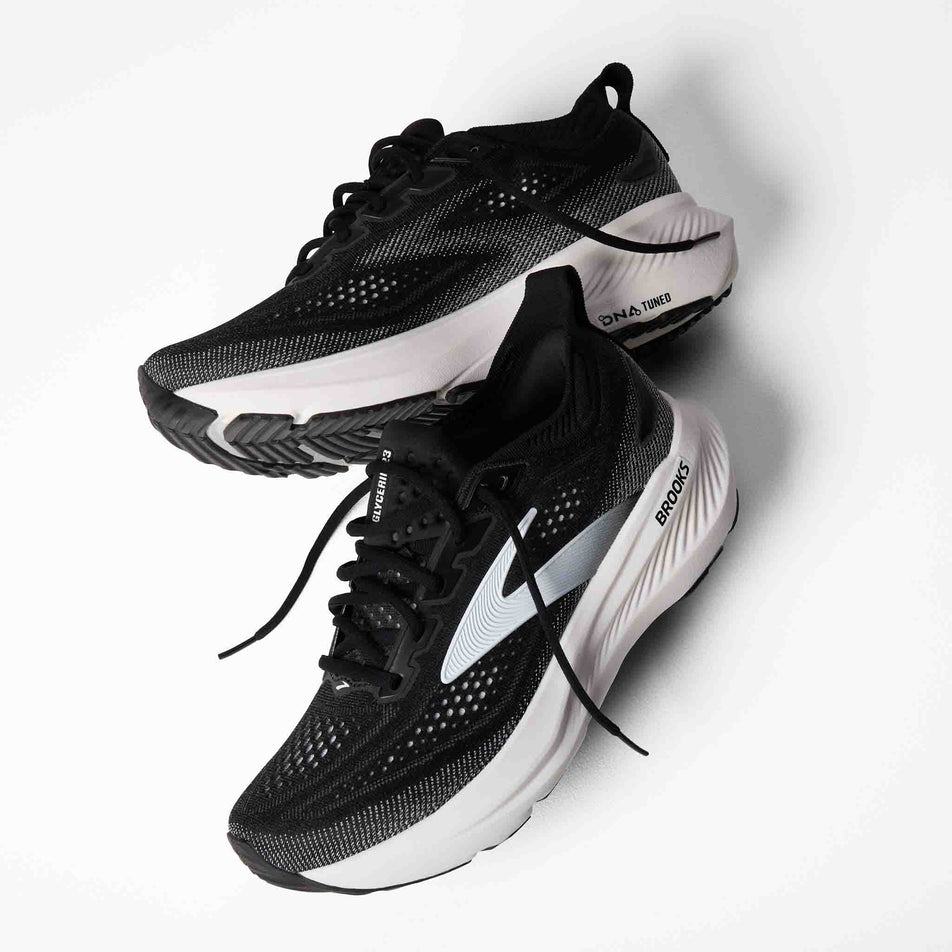 A pair of Brooks Women's Glycerin 23 1D Running Shoes in the Black/Grey/White colourway.