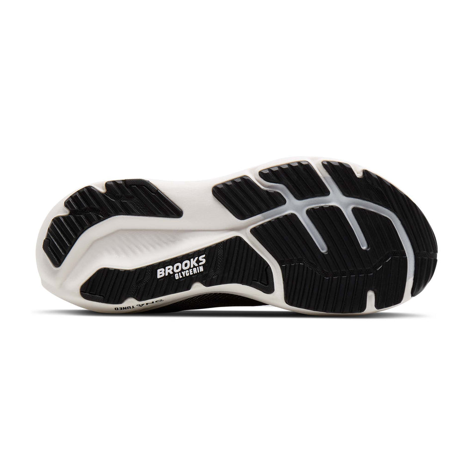 The outsole of the right shoe from a pair of Brooks Women's Glycerin 23 1D Running Shoes in the Black/Grey/White colourway.