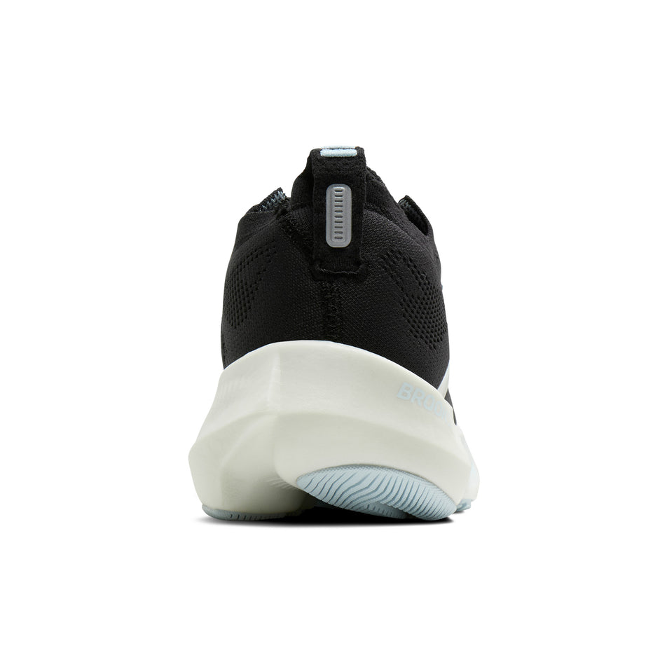The back of the right shoe from a pair of Brooks Women's Glycerin Flex Running Shoes in the Black/Blue/Blue colourway.