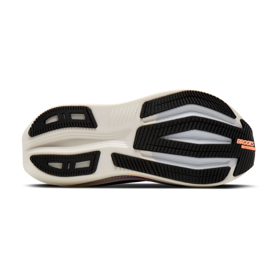 The outsole of the right shoe from a pair of Brooks Women's Glycerin Max 2 Running Shoes in the Black/Peach/Clear colourway.