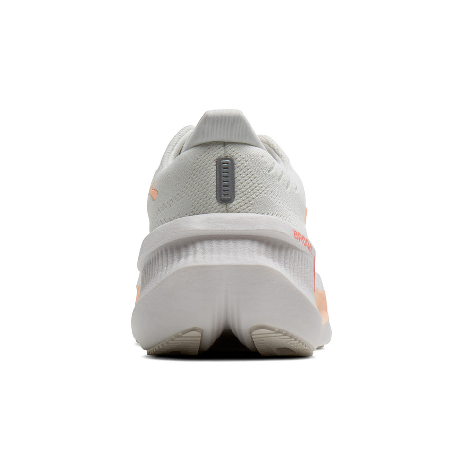The back of the right shoe from a pair of Brooks Women's Glycerin Max 2 Running Shoes in the White/Coral/Peach colourway.