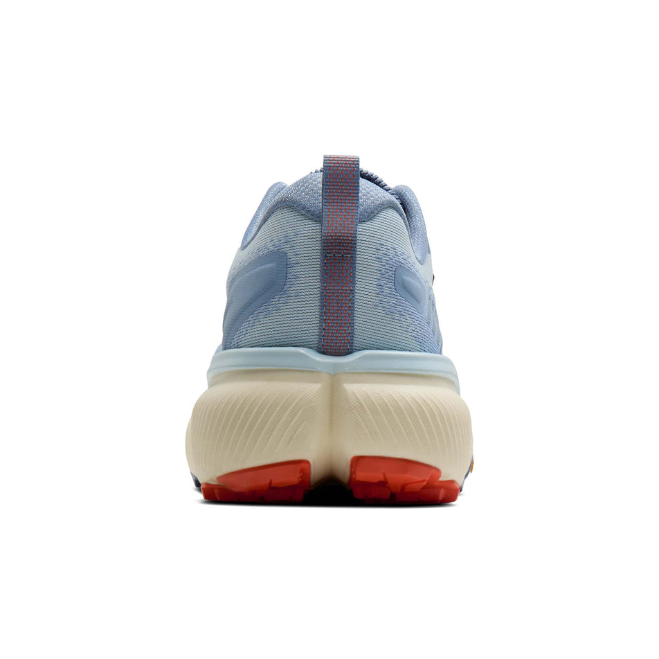 The back of the right shoe from a pair of Brooks Women's Cascadia 20 Running Shoes in the  Nantucket/Blue/Tigerlily colourway.