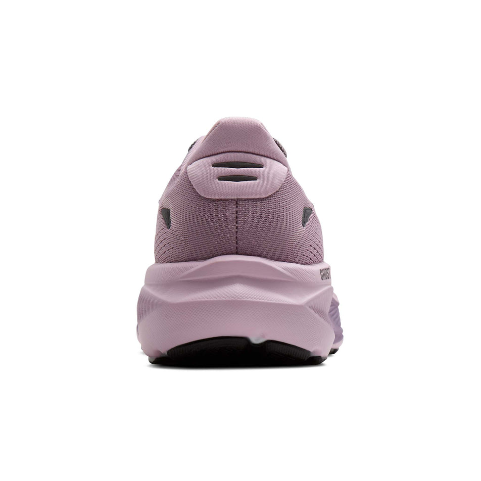 The back of the right shoe from a pair of Brooks Women's Ghost 18 Running Shoes in the Elderberry/Black colourway.