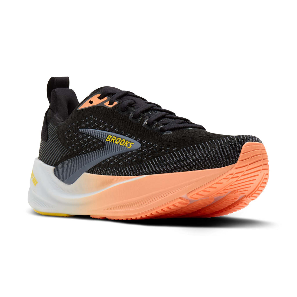 Lateral view of the right shoe from a pair of Brooks Women's Ghost Max 4 Running Shoes in the Black/Folkstone/Cyber Peach colourway.