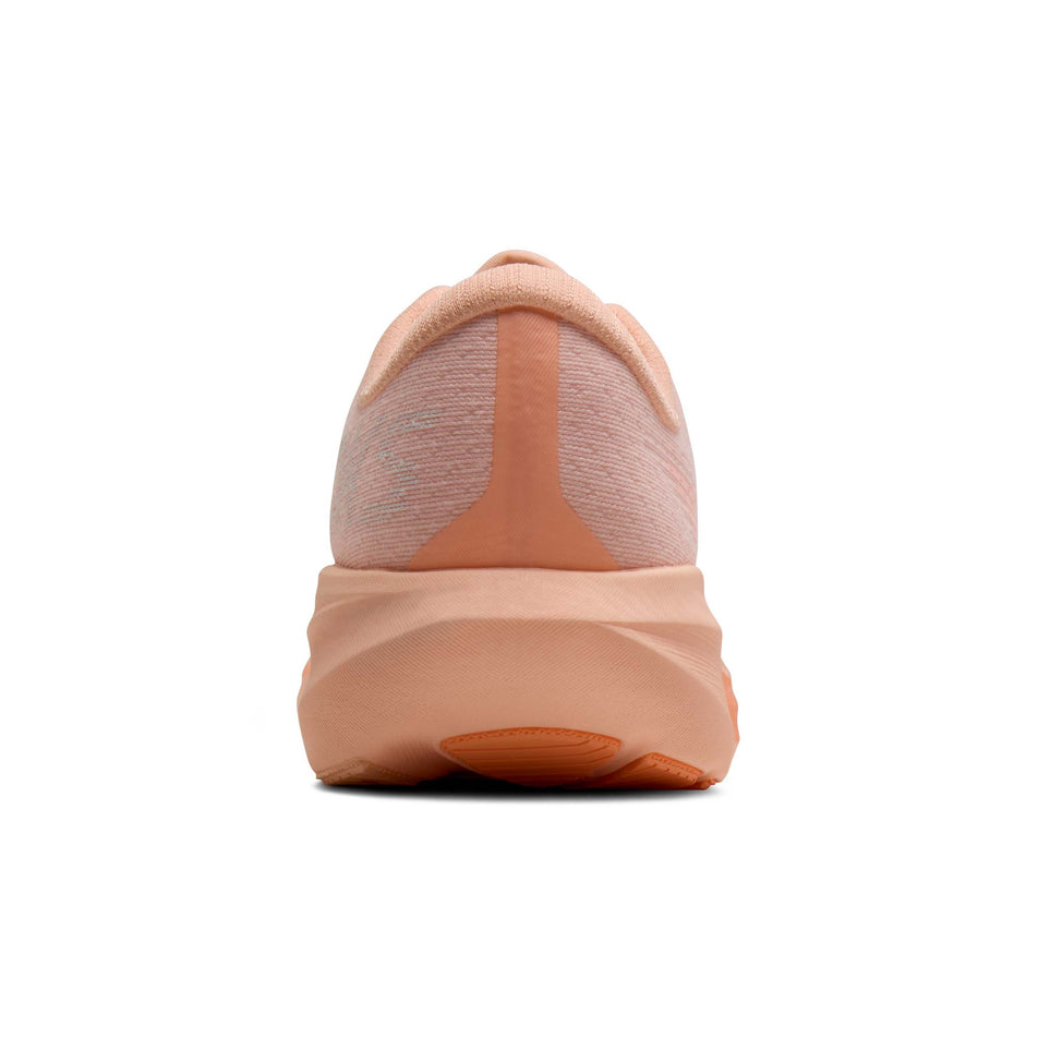 The back of the right shoe from a pair of Brooks Women's Ghost AMP Running Shoes in the Peach/Peach/White colourway.