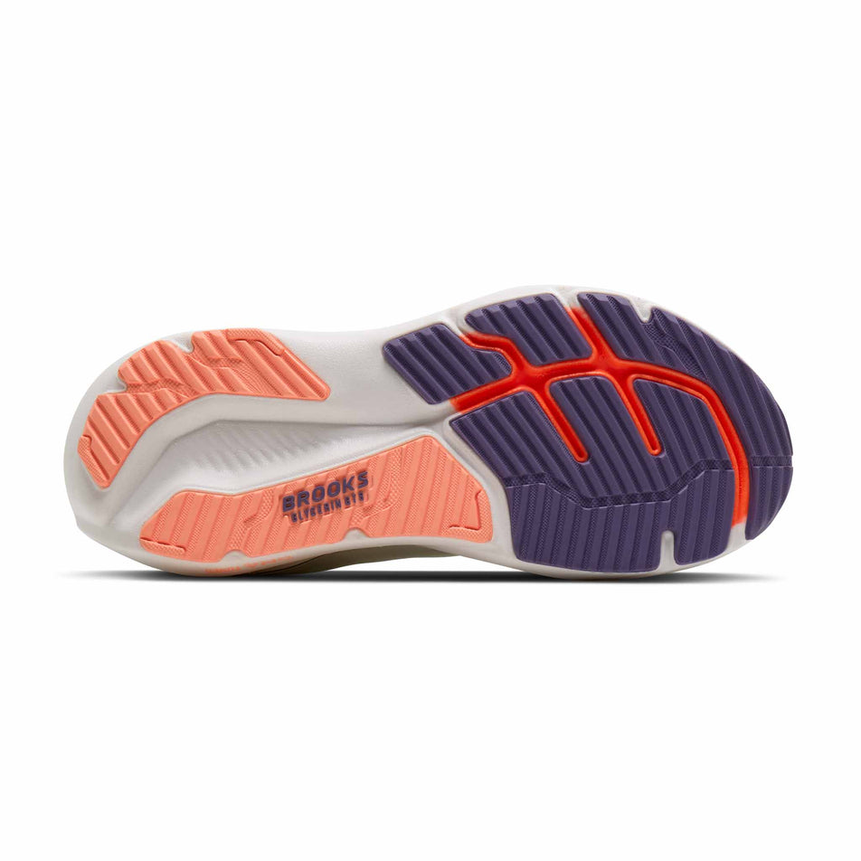 The outsole of the right shoe from a pair of Brooks Women's Glycerin GTS 23 Running Shoes in the White/Mulled Grape/Clear colourway.