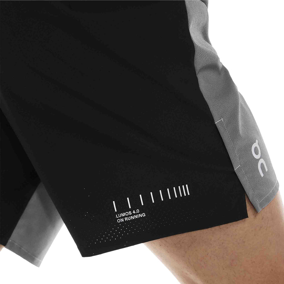 Close-up view of the fabric on the On Men's Performance Shorts Lumos in the Eclipse/Black colourway. (8790133473442)