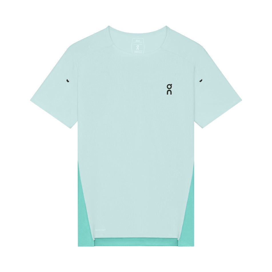 Front view of the On Women's Performance-T in the Flurry/Aquamarine colourway.