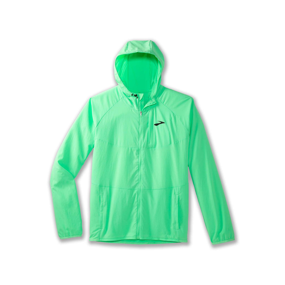 Front view of a Brooks Canopy Running Jacket in the Neo Green colourway (8007418314914)