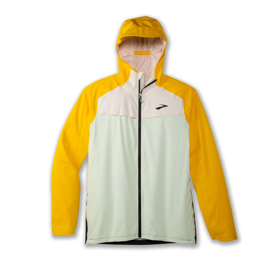 A Brooks Men's High Point Waterproof Jacket in the Glacier Green/Ecru/Lemon colourway.  (8177405821090)