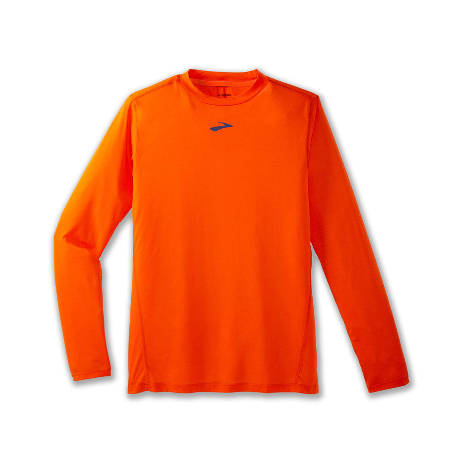 Front view of a Brooks Men's High Point Long Sleeve Top in the Bright Orange colourway (8037726814370)