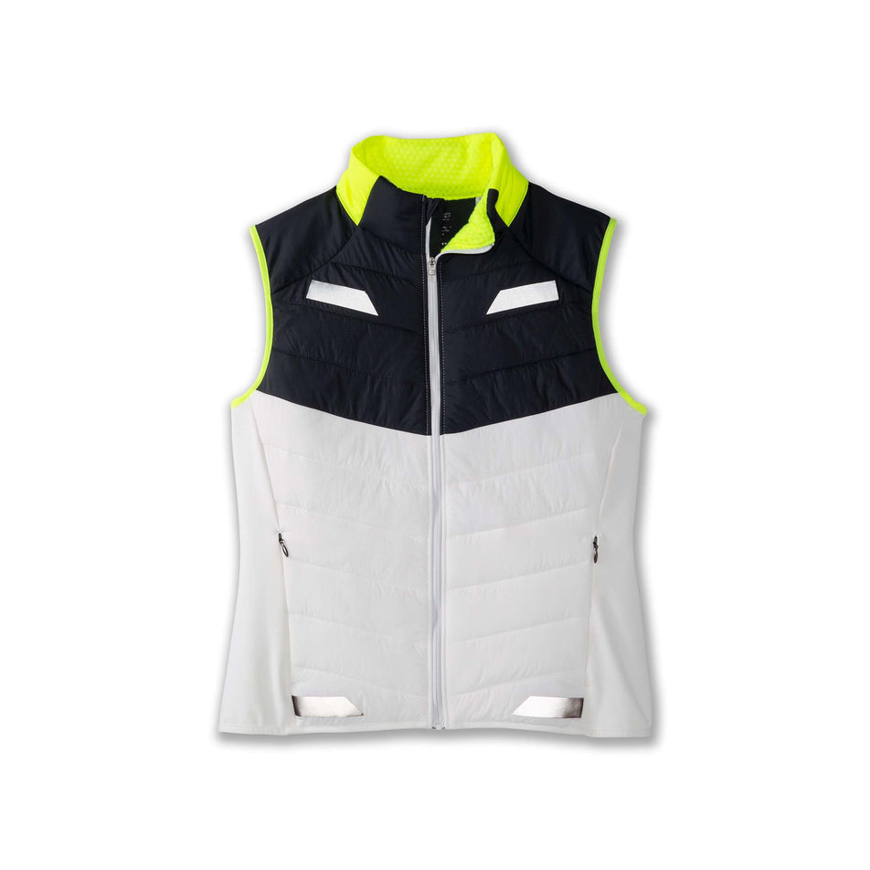 Front view of a Women's Run Visible Insulated Vest in the White/Asphalt/Nightlife colourway (8059825914018)