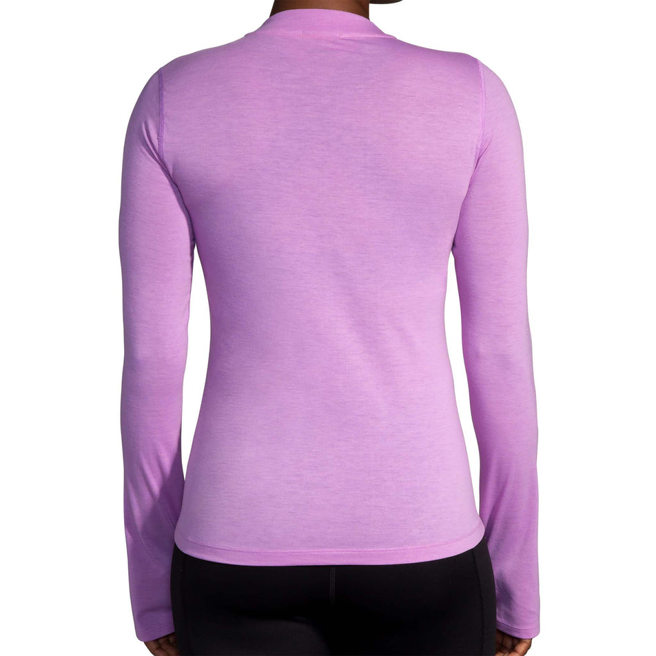 Back view of model wearing a Brooks Women's High Point Long Sleeve Top in the Bright Purple colourway (8037740609698)