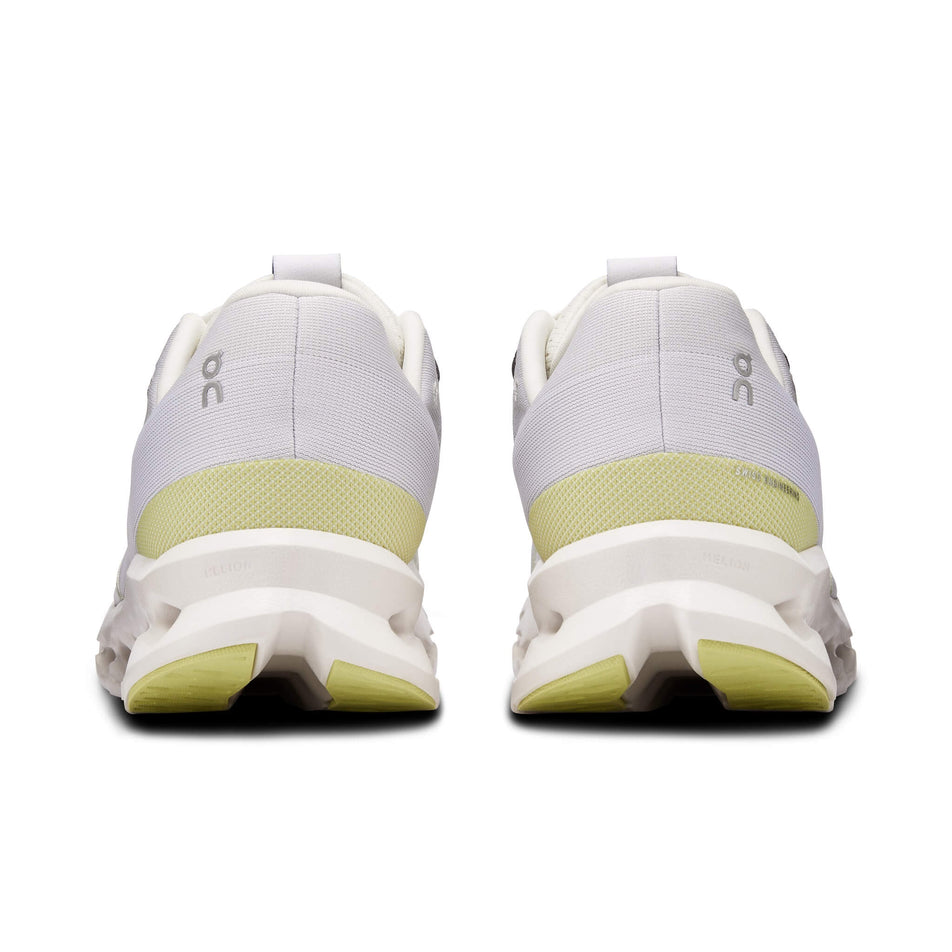 The back of a pair of On Men's Cloudsurfer Running Shoes in the White/Sand colourway (8132644044962)