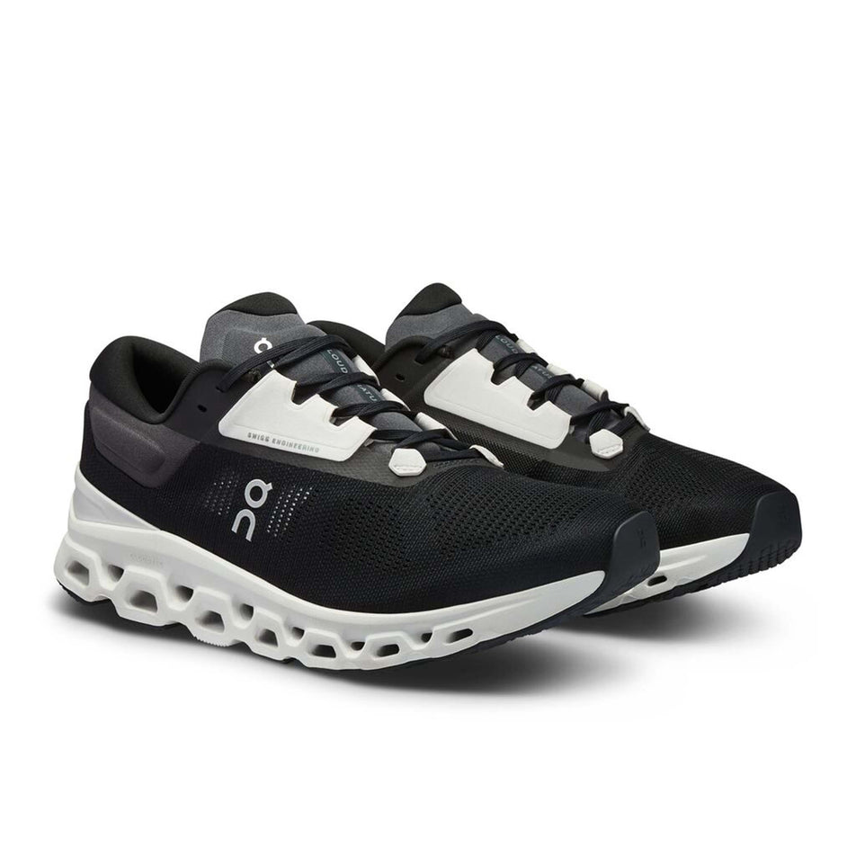 A pair of On Men's Cloudstratus 3 Running Shoes in the Black/Frost colourway (8002668462242)