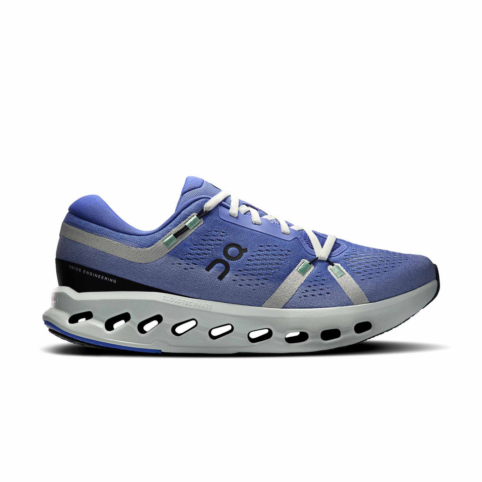 Lateral view of the right shoe from a pair of On Men's Cloudsurfer 2 Running Shoes in the Sailor/Ivory colourway.