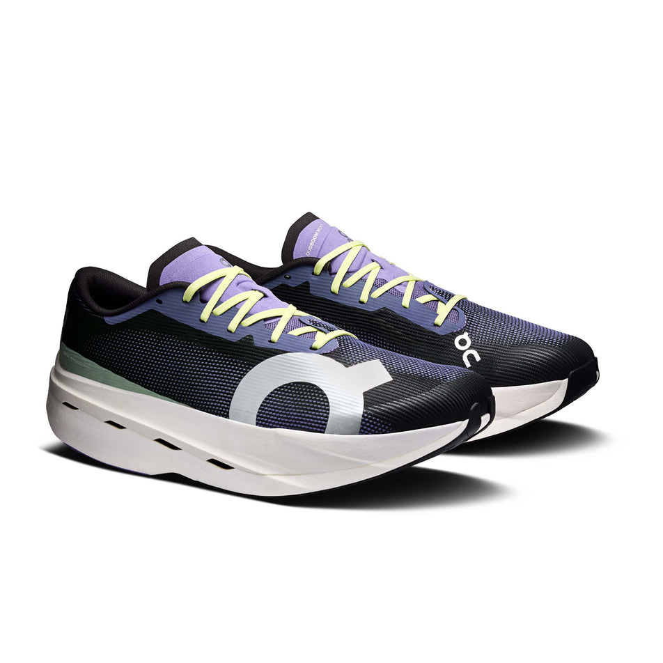 A pair of On Men's Cloudboom Volt Running Shoes in the Black/Juniper colourway.