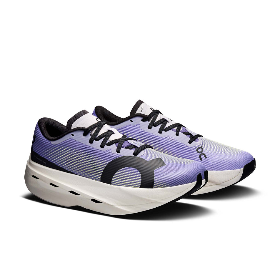 A pair of On Women's Cloudboom Volt Running Shoes in the Juniper/Limelight colourway.