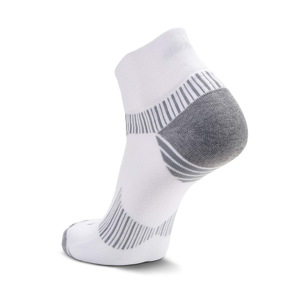 The left sock from a pair of Balega Unisex Enduro Quarter Running Socks in the White/Grey colourway.