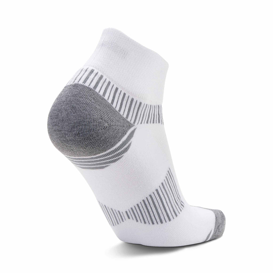 The left sock from a pair of Balega Unisex Enduro Quarter Running Socks in the White/Grey colourway.