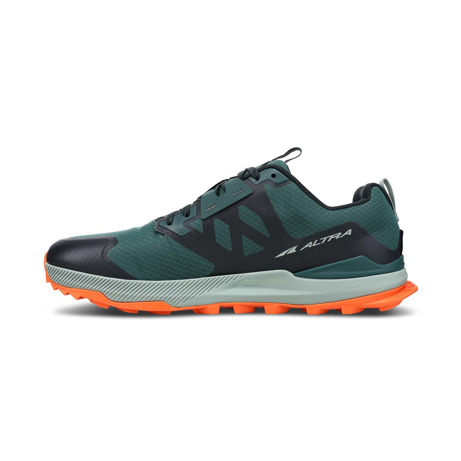 Medial side of the right shoe from a pair of Altra Men's Lone Peak 7 Running Shoes in the Deep Forest colourway (7994454868130)