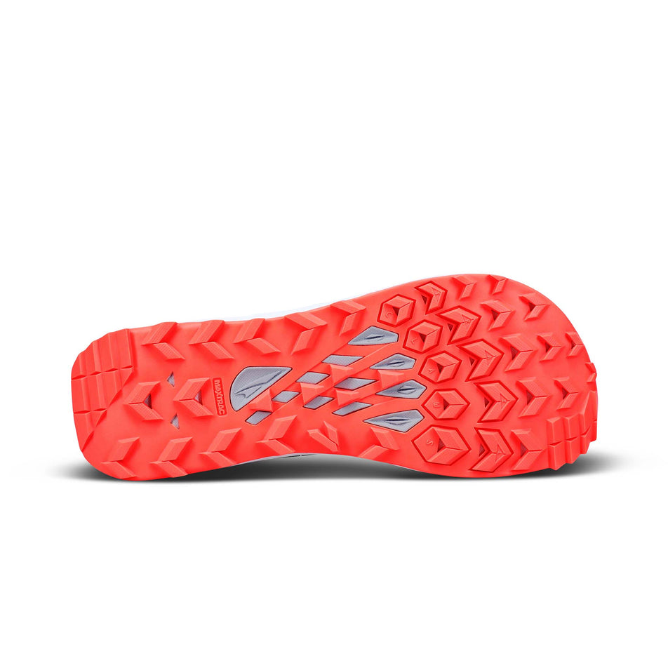 Outsole of the right shoe from a pair of Altra Women's Lone Peak 7 Running Shoes in the Purple/Orange colourway (7994456146082)