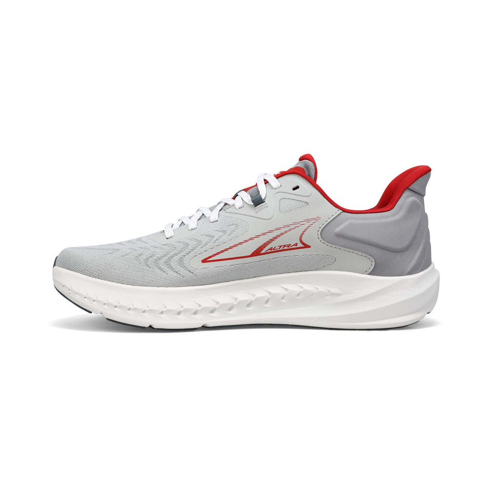 Medial side of the right shoe from a pair of Altra Men's Torin 7 Running Shoes in the Gray/Red colourway (7935879741602)