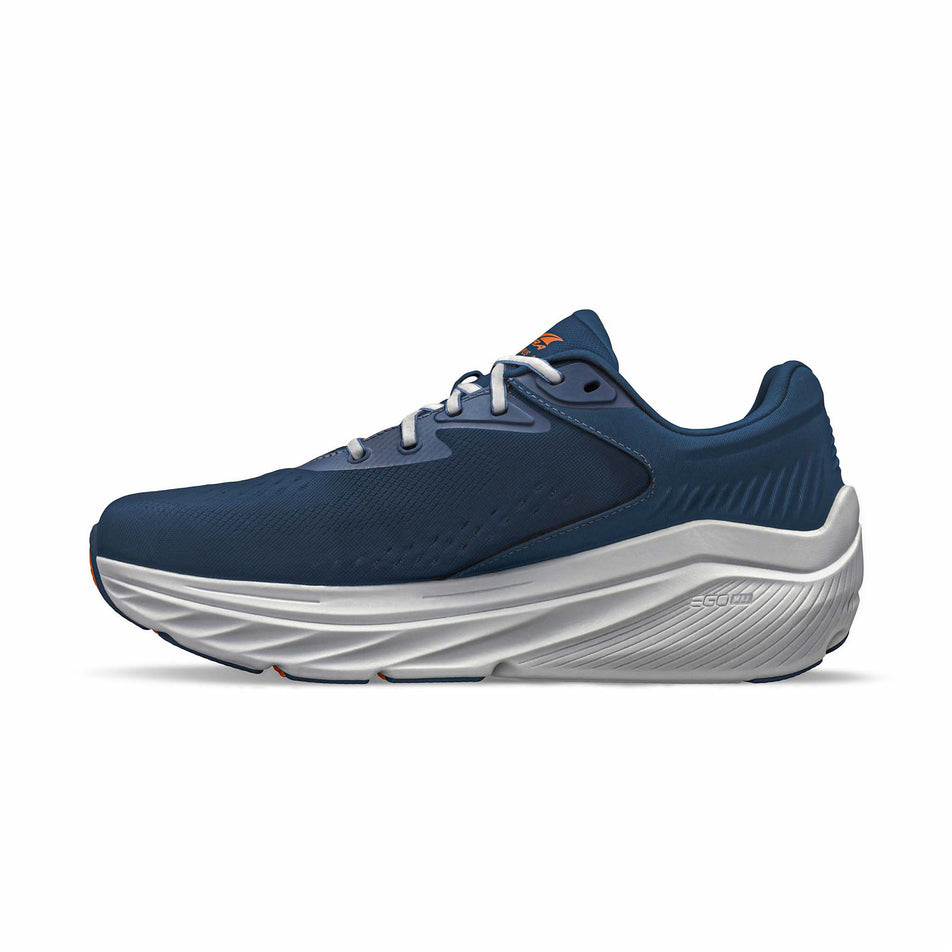 Medial side of the right shoe from a pair of Altra Men's Via Olympus 2 Road Running Shoes in the Navy colourway (8118334095522)