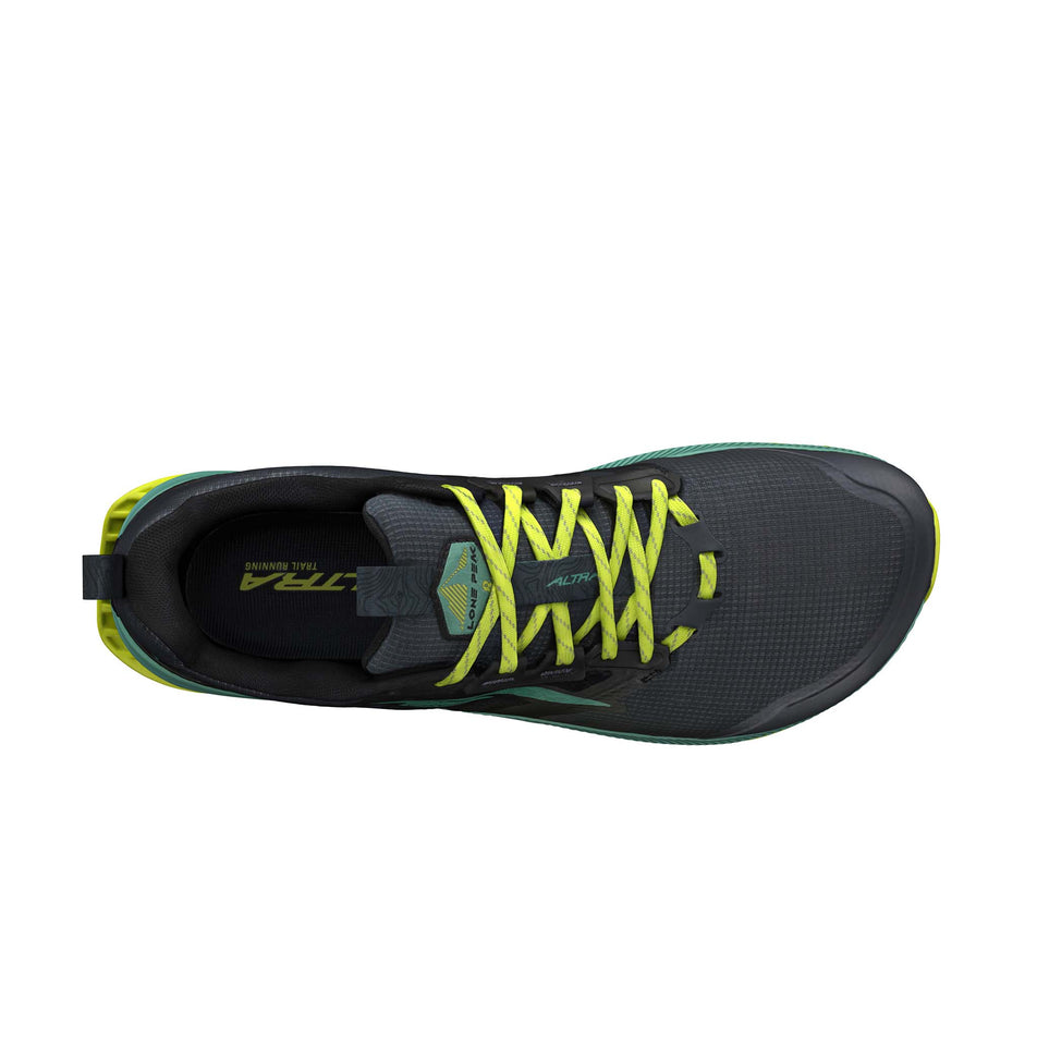 The upper of the right shoe from a pair of Altra Men's Lone Peak 8 Running Shoes in the Black/Green colourway (8154798620834)