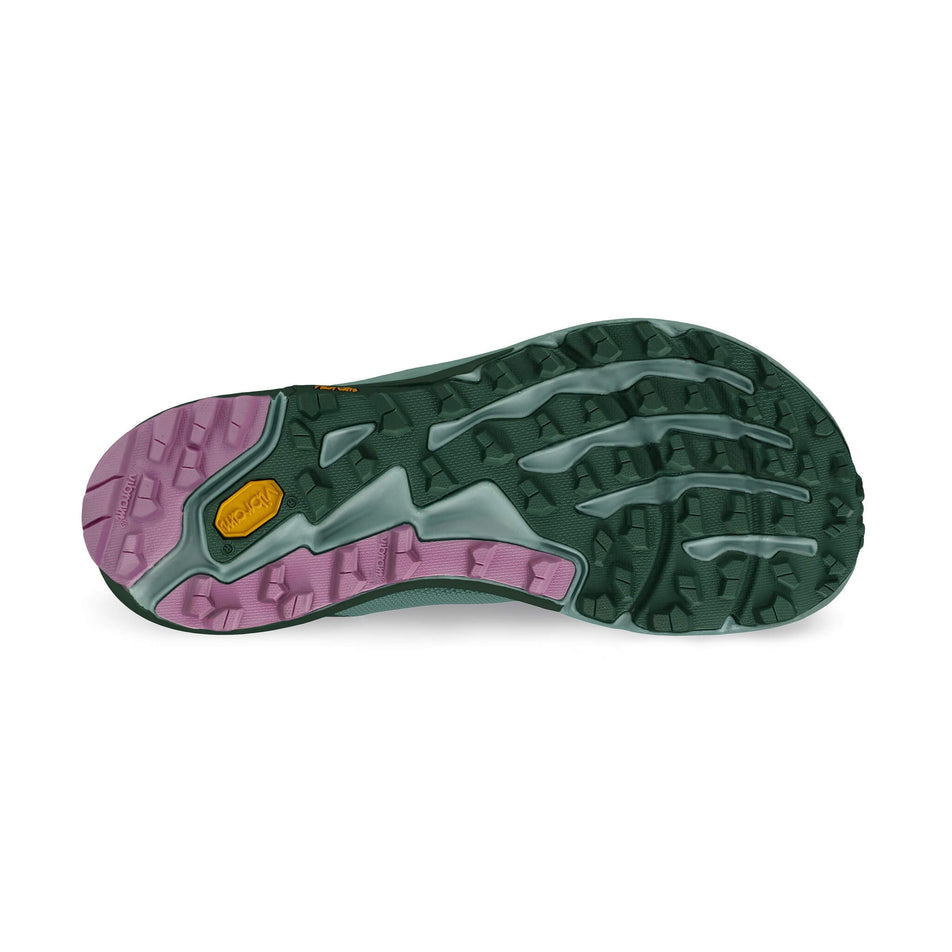 Outsole of the right shoe from a pair of Altra Women's Timp 5 Running Shoes in the Green/Forest colourway (8164451025058)