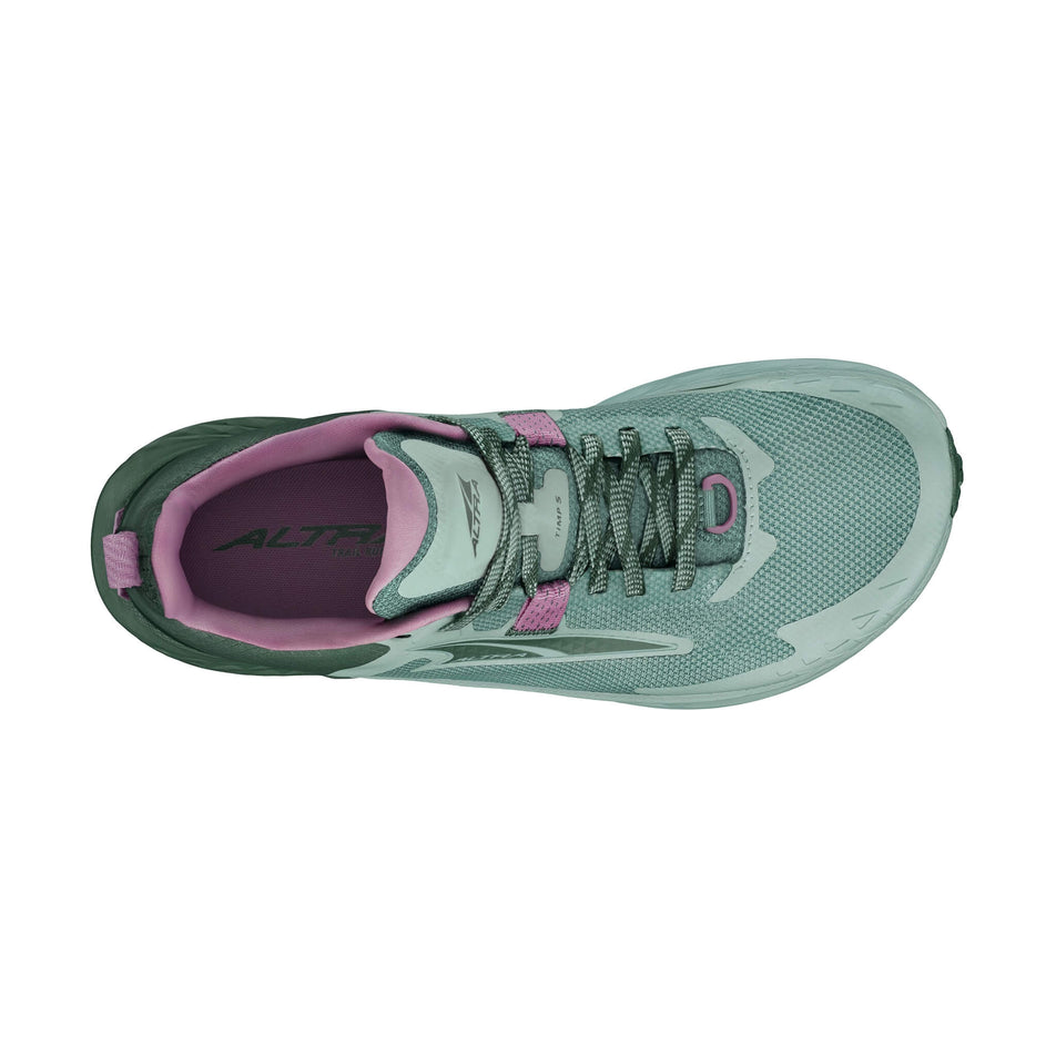 Upper of the right shoe from a pair of Altra Women's Timp 5 Running Shoes in the Green/Forest colourway (8164451025058)