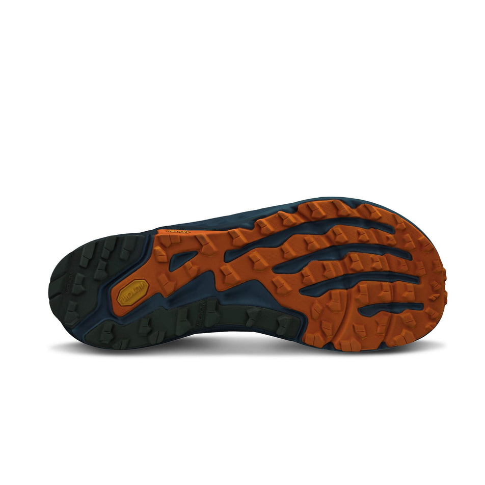 Outsole of the right shoe from a pair of Altra Men's Timp 5 Running Shoes in the Blue/Orange colourway (8164440015010)