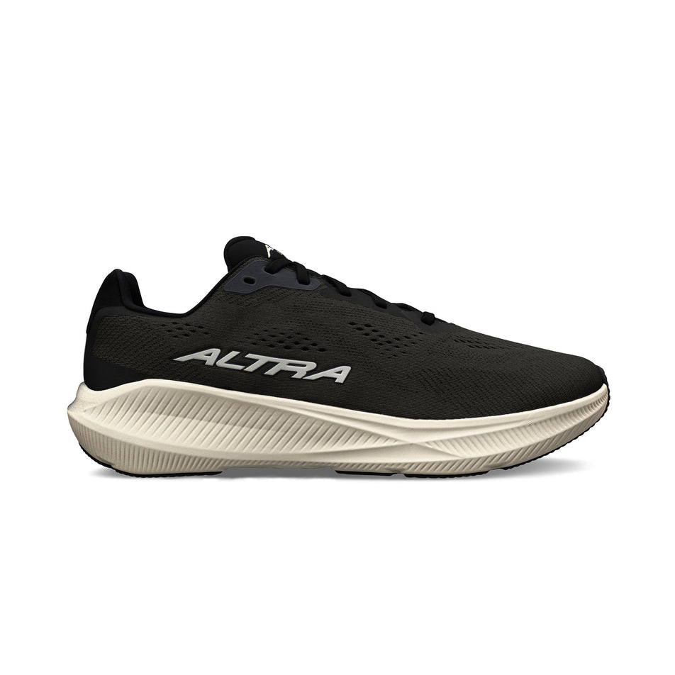 Lateral view of the right shoe from a pair of Altra Men's Experience Flow ST Running Shoes in the Black/White colourway.
